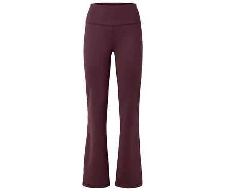 Legging évasé bordeaux à taille haute sur fond blanc.