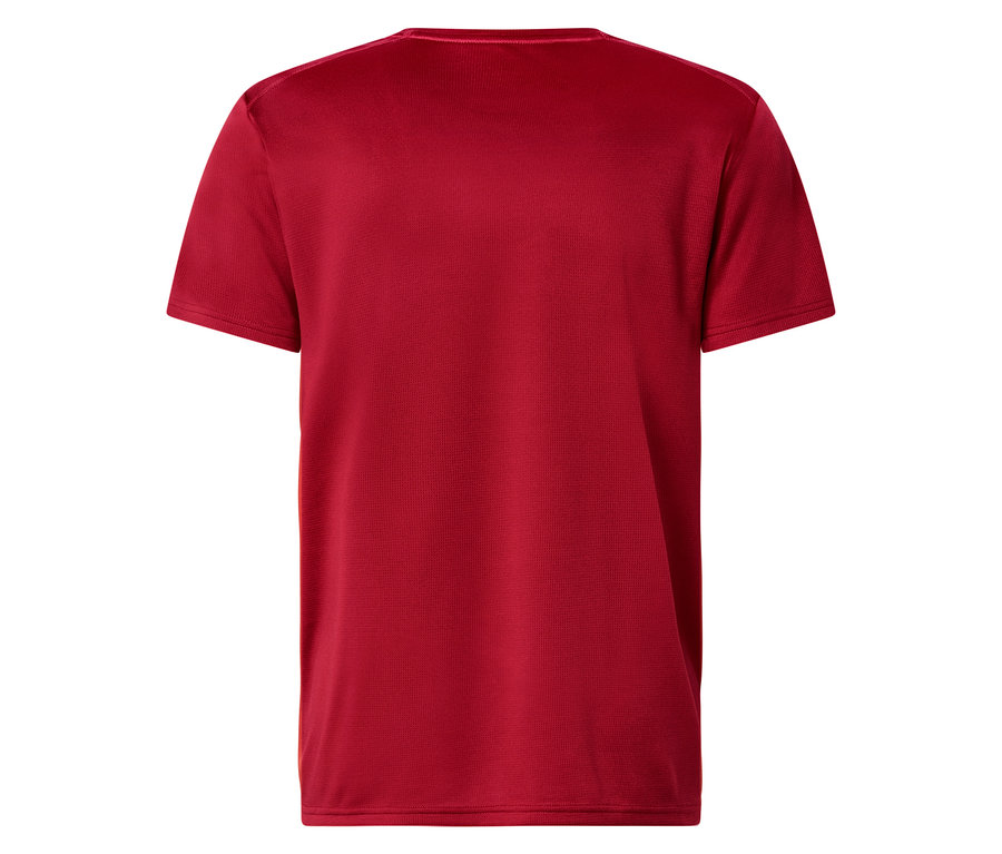 Vue arrière d'un t-shirt rouge à manches courtes.