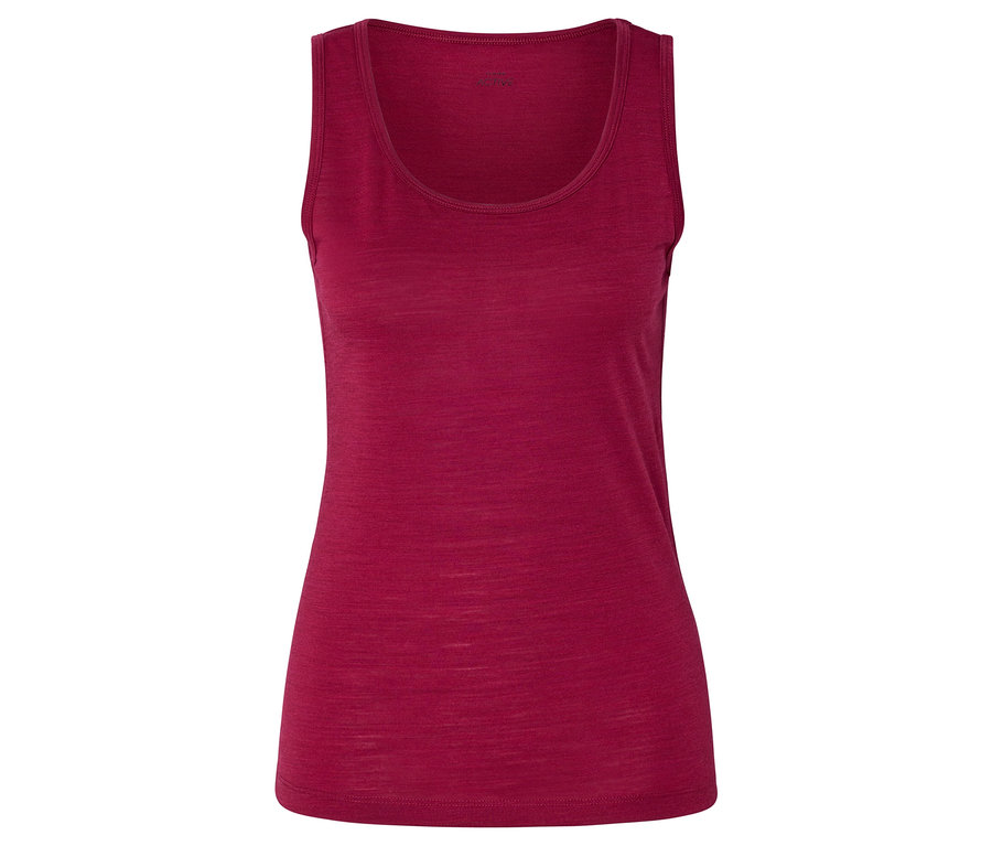Débardeur rouge à col rond, en tissu texturé et chiné, de couleur rouge magenta profond.