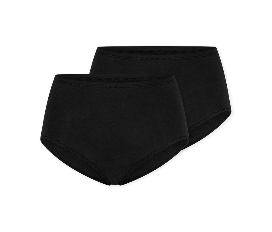 Deux culottes noires légèrement superposées sur un fond blanc.