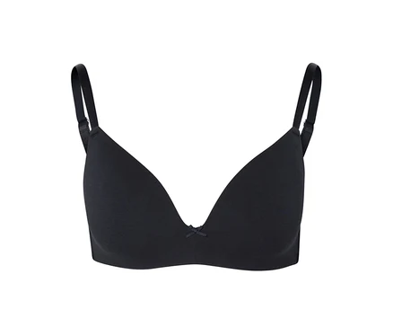 Soutien-gorge noir avec de fines bretelles et un nœud au centre.