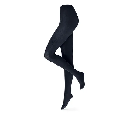 Collant côtelé bleu foncé sur un mannequin invisible.