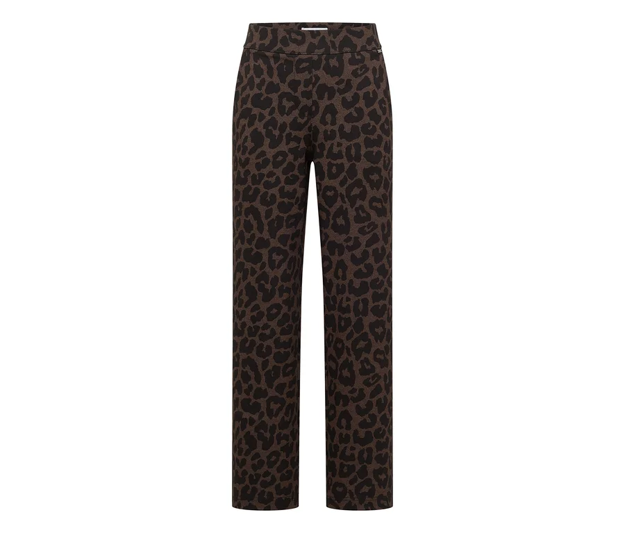 Pantalon en tissu CECIL avec imprimé léopard marron et noir sur toute la surface.