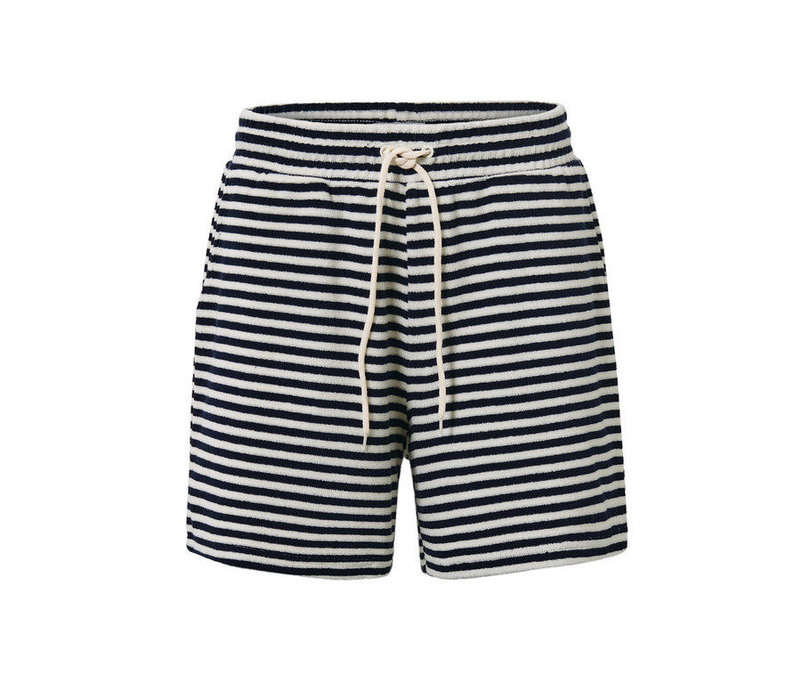 Short rayé en tissu éponge avec cordon de serrage blanc.