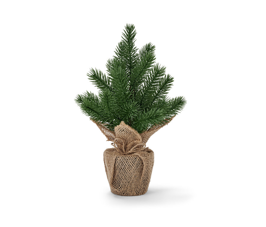 Un sapin de Noël à LED moyen dans un emballage en jute.