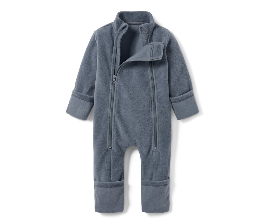 Combinaison en polaire bleue pour bébé avec manches longues et fermeture éclair.