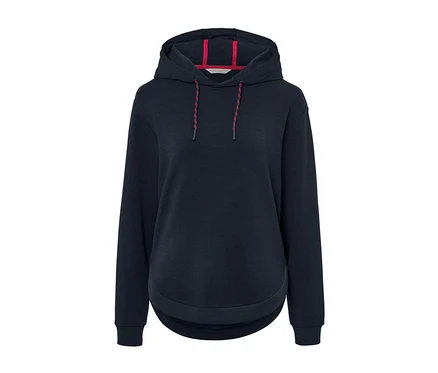 Pull à capuche en sweat bleu marine.