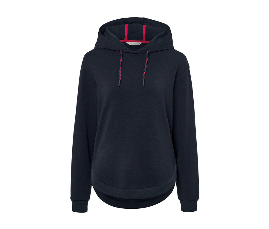 Pull à capuche en sweat bleu marine.