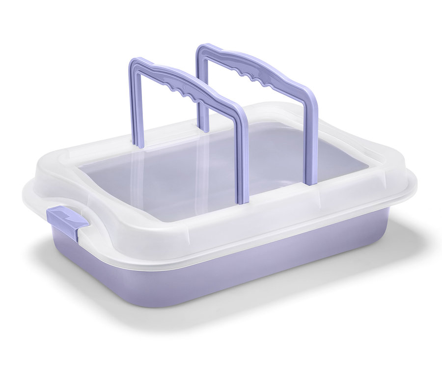 Plaque de four violette avec couvercle.