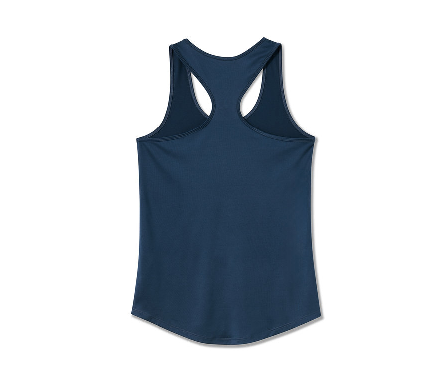 Détail d'un des 2 tops de sport, bleu et bleu foncé.