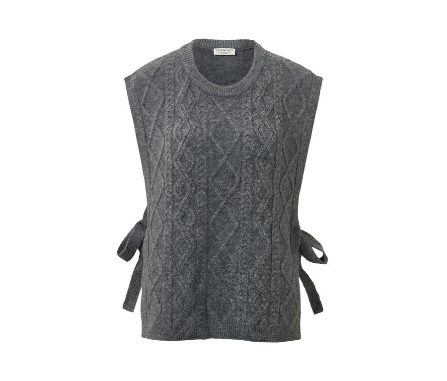 Sous-pull tricoté gris avec liens à nouer.