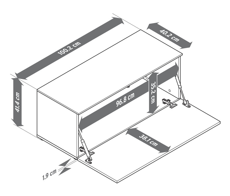 Les dimensions du banc, env. 100 cm, sont indiquées par des flèches.