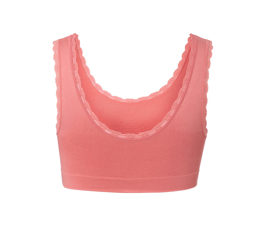 Brassière sans coutures abricot avec bordure en dentelle.