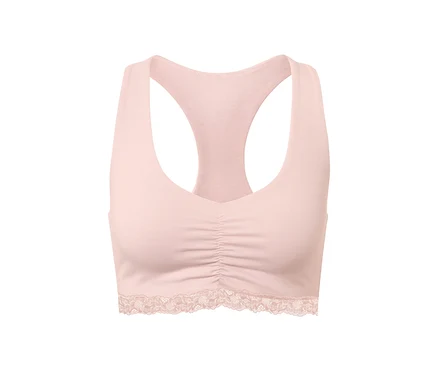 Brassière rose avec de la dentelle.