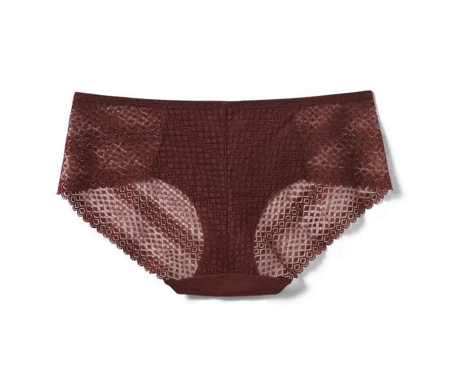 Une culotte marron en dentelle florale, lot de 3, sur fond blanc.