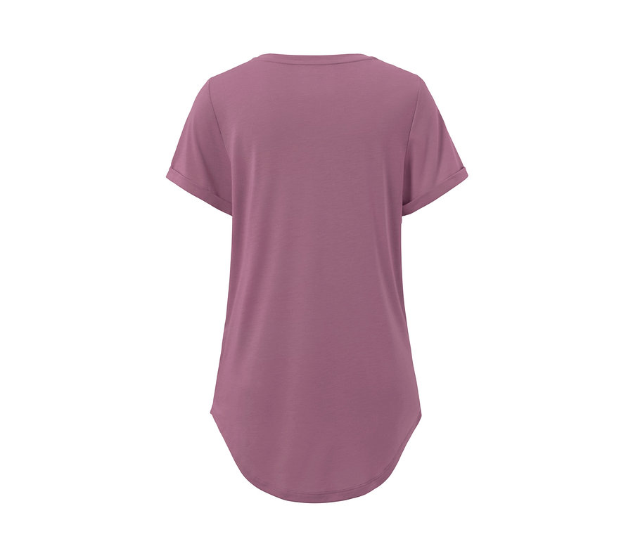 Vue arrière d'un t-shirt long mauve.