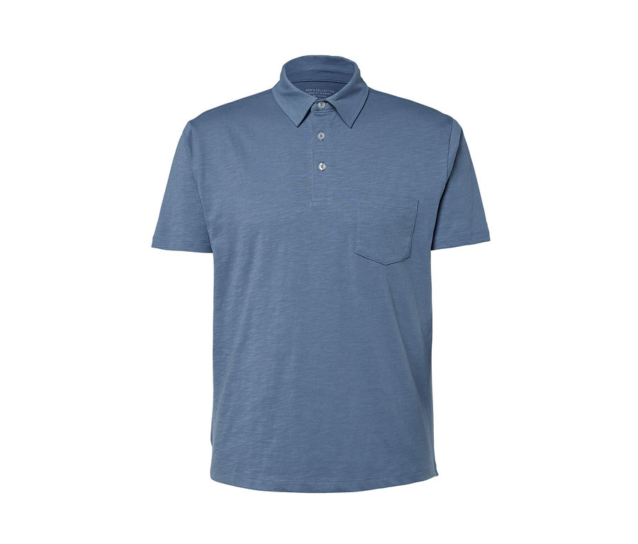 Polo en jersey bleu clair chiné à manches courtes et poche poitrine.