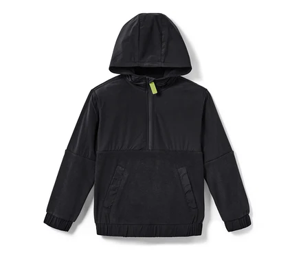 Sweat en polaire noir pour enfants avec capuche et poche kangourou.