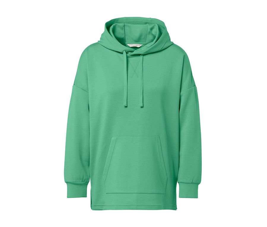 Un pull à capuche vert en mélange de modal sur fond blanc.
