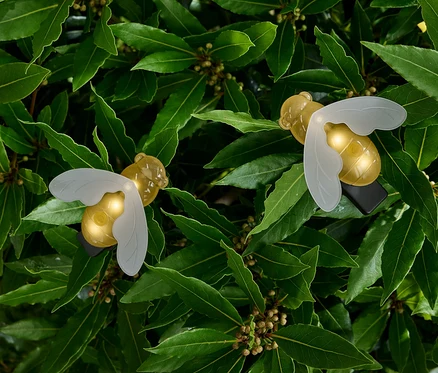 Deux abeilles LED sur des feuilles vertes.