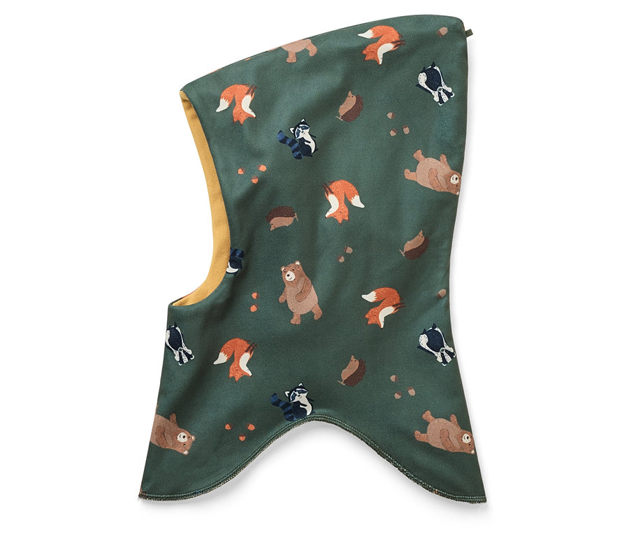 Cagoule verte avec des ours bruns, des renards, des ratons laveurs et des hérissons.