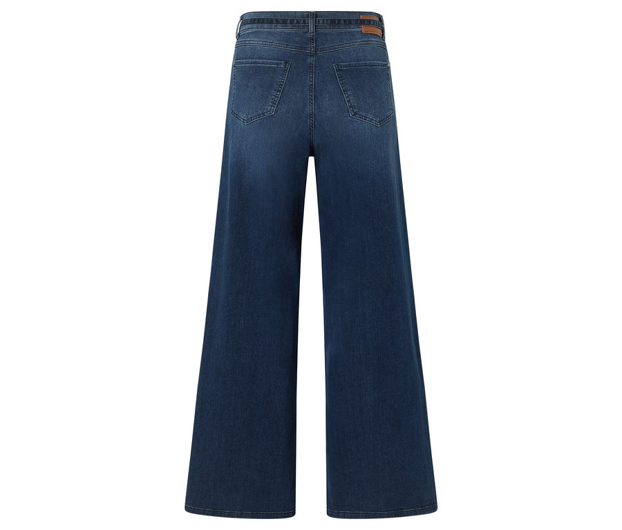 Vue arrière d'un jean large bleu foncé.