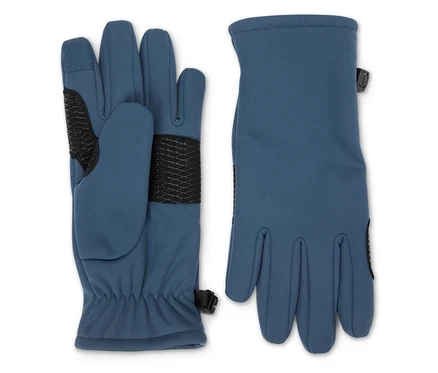 Deux gants bleus avec des détails noirs sur fond blanc.
