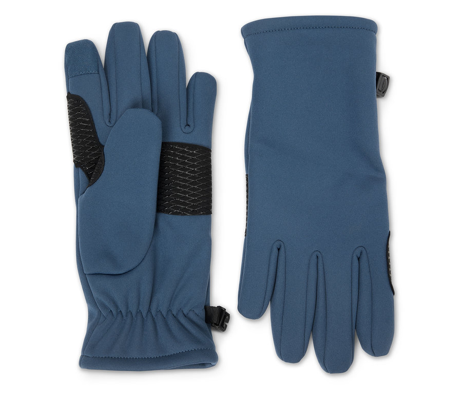 Deux gants bleus avec des détails noirs sur fond blanc.