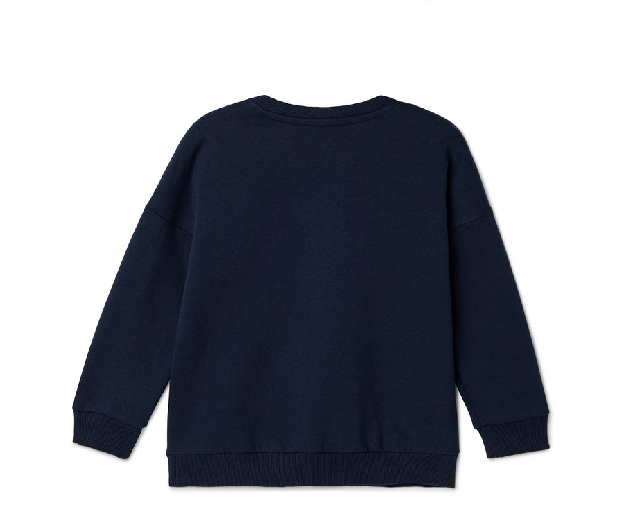 Sweat-shirt bleu marine à manches longues et col rond, vue de dos.