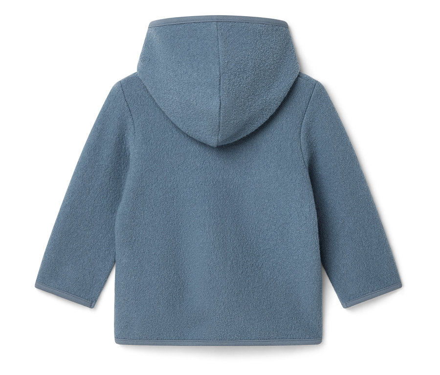 Duffle-coat bleu à capuche pour enfant, vue de dos.