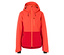 Veste à capuche orange et rouge avec fermeture éclair.