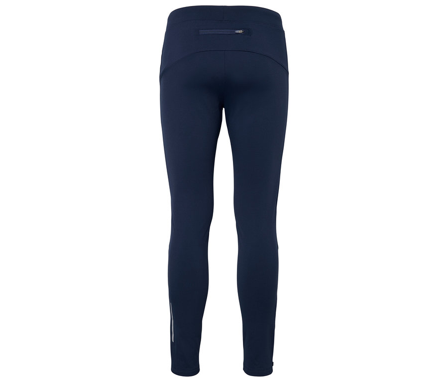 Leggings bleu marine avec poche zippée en haut.