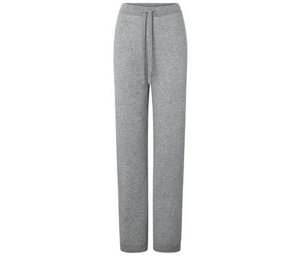 Pantalon en tricot gris avec cordon de serrage à la taille.