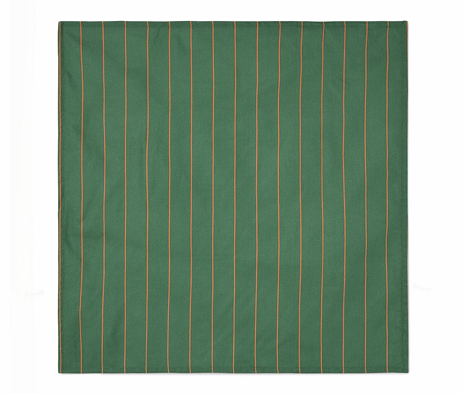 Nappe lavable d'environ 90 x 90 cm avec des rayures vertes et orange.