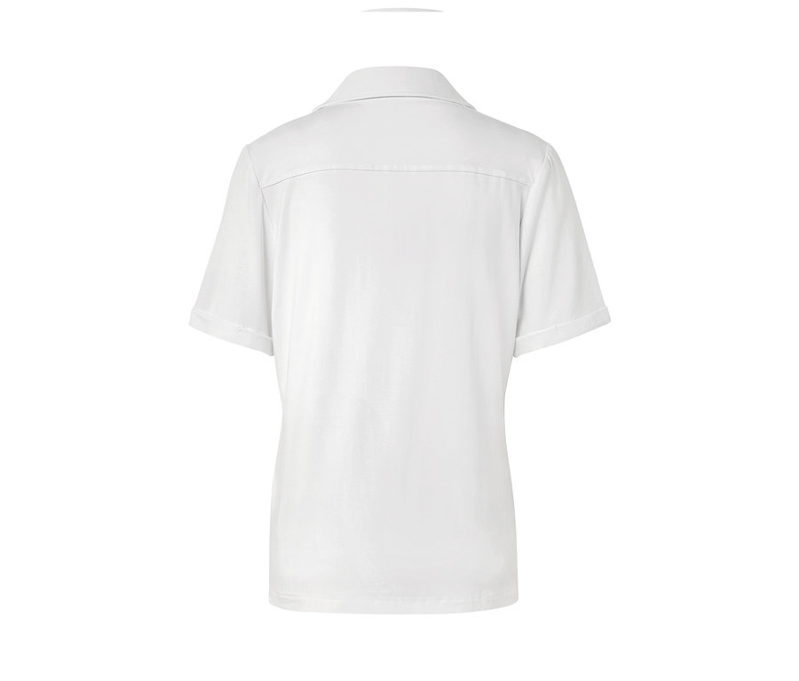 Vue arrière d'une blouse blanche avec patte de boutonnage.