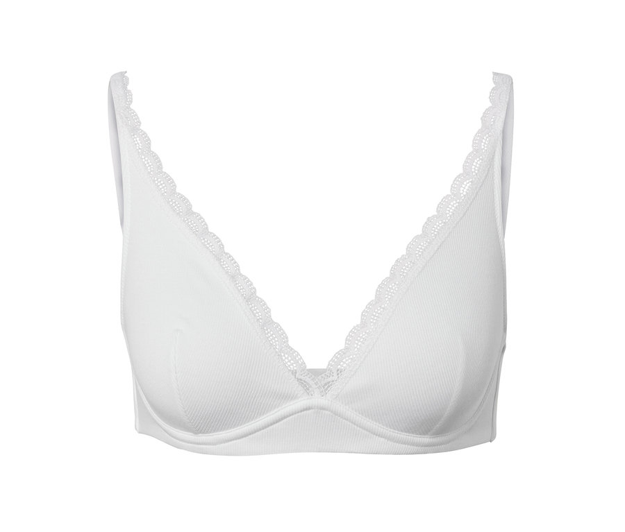 Soutien-gorge doux blanc en matière côtelée.
