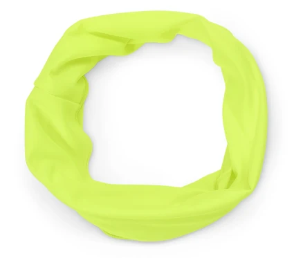 Foulard tubulaire jaune sur fond blanc.