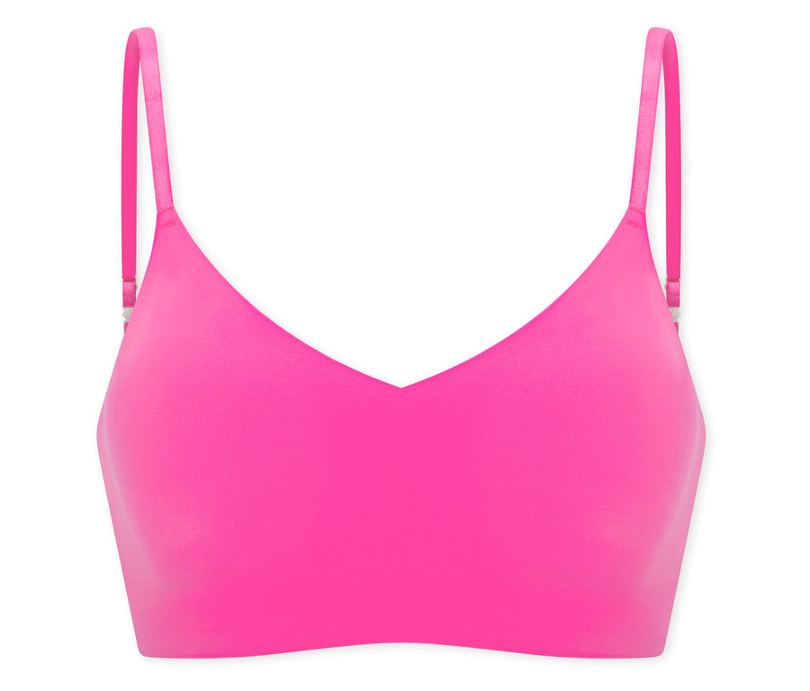 Une brassière invisible SCHIESSER rose avec coussinets sur fond blanc.