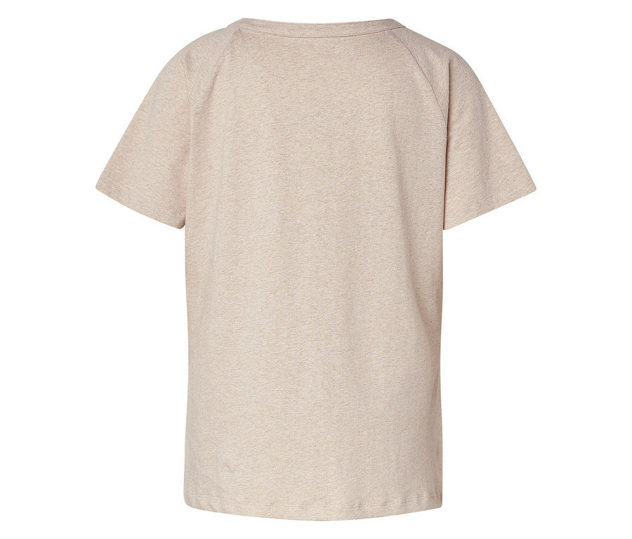 Vue arrière d'un t-shirt marron clair à manches courtes et col rond.