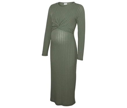 Une robe de grossesse olive MAMALICIOUS MLLUCY JUNE LS JRS MIDI DRESS 2F.