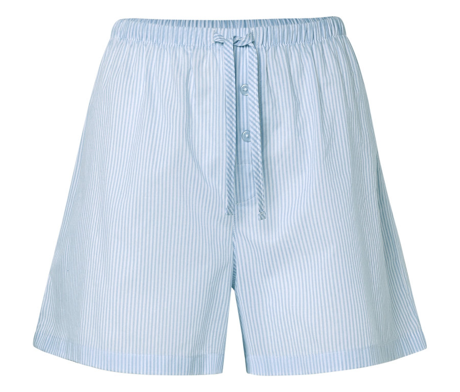 Short rayé bleu clair avec fermeture boutonnée.