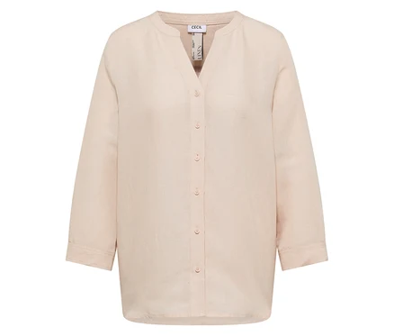 Blouse CECIL beige à manches longues avec col en V et patte de boutonnage sur toute la longueur.