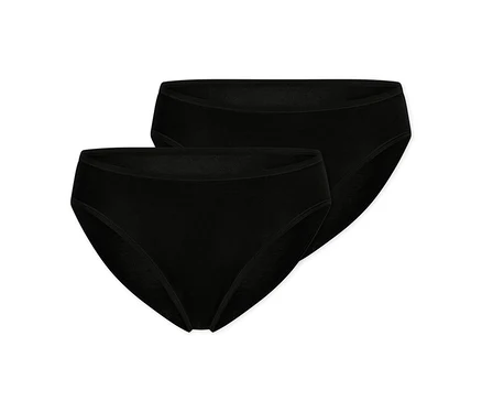 Deux culottes noires légèrement superposées et disposées en diagonale sur un fond blanc.