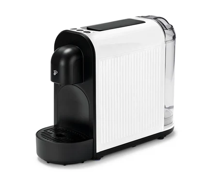 La machine à café blanche Cafissimo now white est posée sur un fond blanc.
