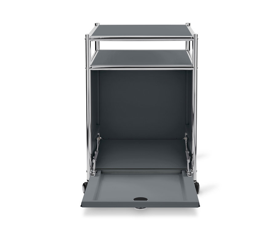 Caisson en métal gris à roulettes « CN3 » avec abattant ouvert.