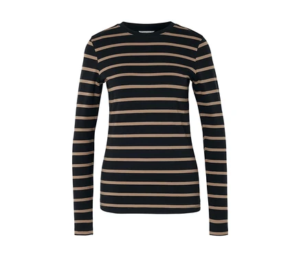 T-shirt à manches longues rayé noir et beige.