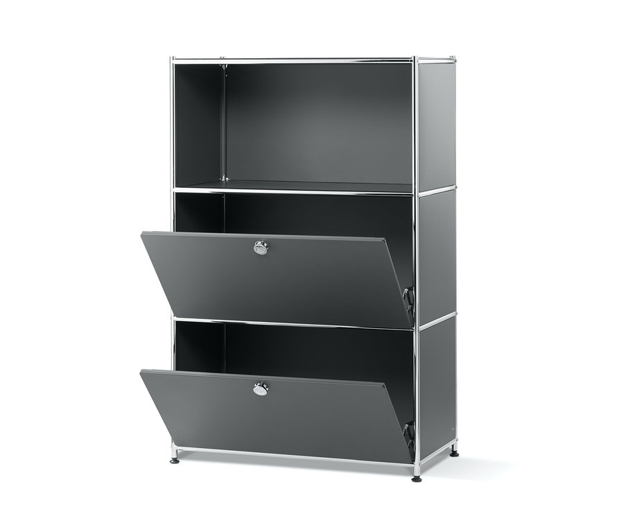 Étagère en métal grise avec deux abattants amovibles.