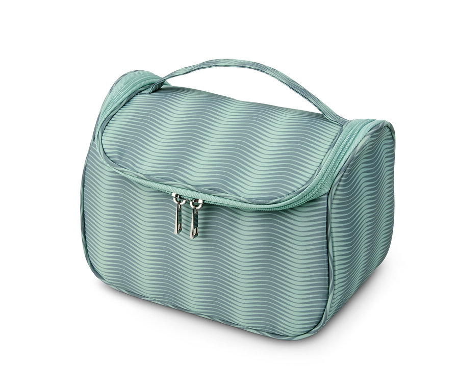 Trousse de toilette à suspendre avec un motif ondulé menthe.