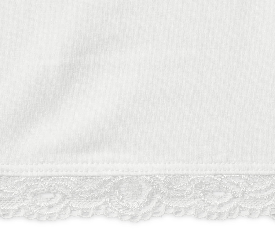 Détail d'un legging 3/4 blanc avec bordure en dentelle.