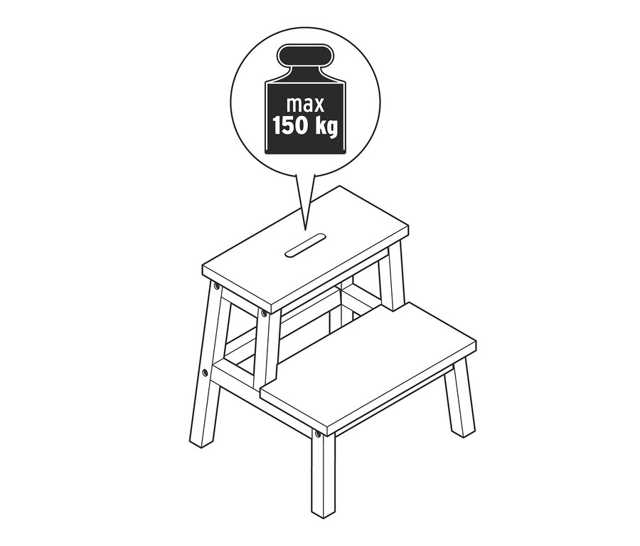 Illustration d'un marchepied en hévéa avec un tabouret à 2 marches.
